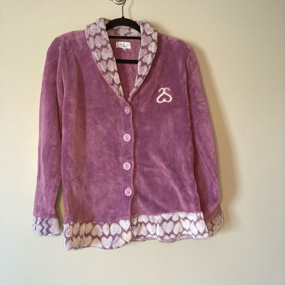 Solo Soprani Other - Solo Soprani Plush Pajamas L Purple Heart Ruffle Cozy Loungewear.